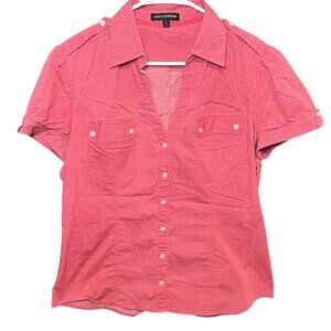Express Design Studio Pink Polka Dot Button Front Blouse XL Y2K Top